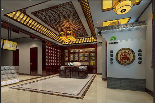 鄯善古朴典雅的中式茶叶店大堂设计效果图